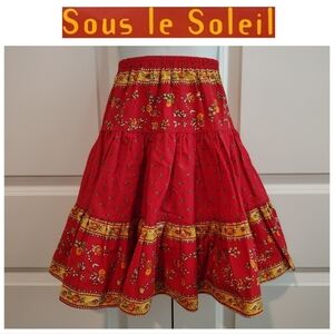 Sous le Soleil Red & Mustard Floral Skirt (French Brand)